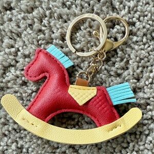 Faux leather rocking horse childhood maternity keychain bag charm car key ring